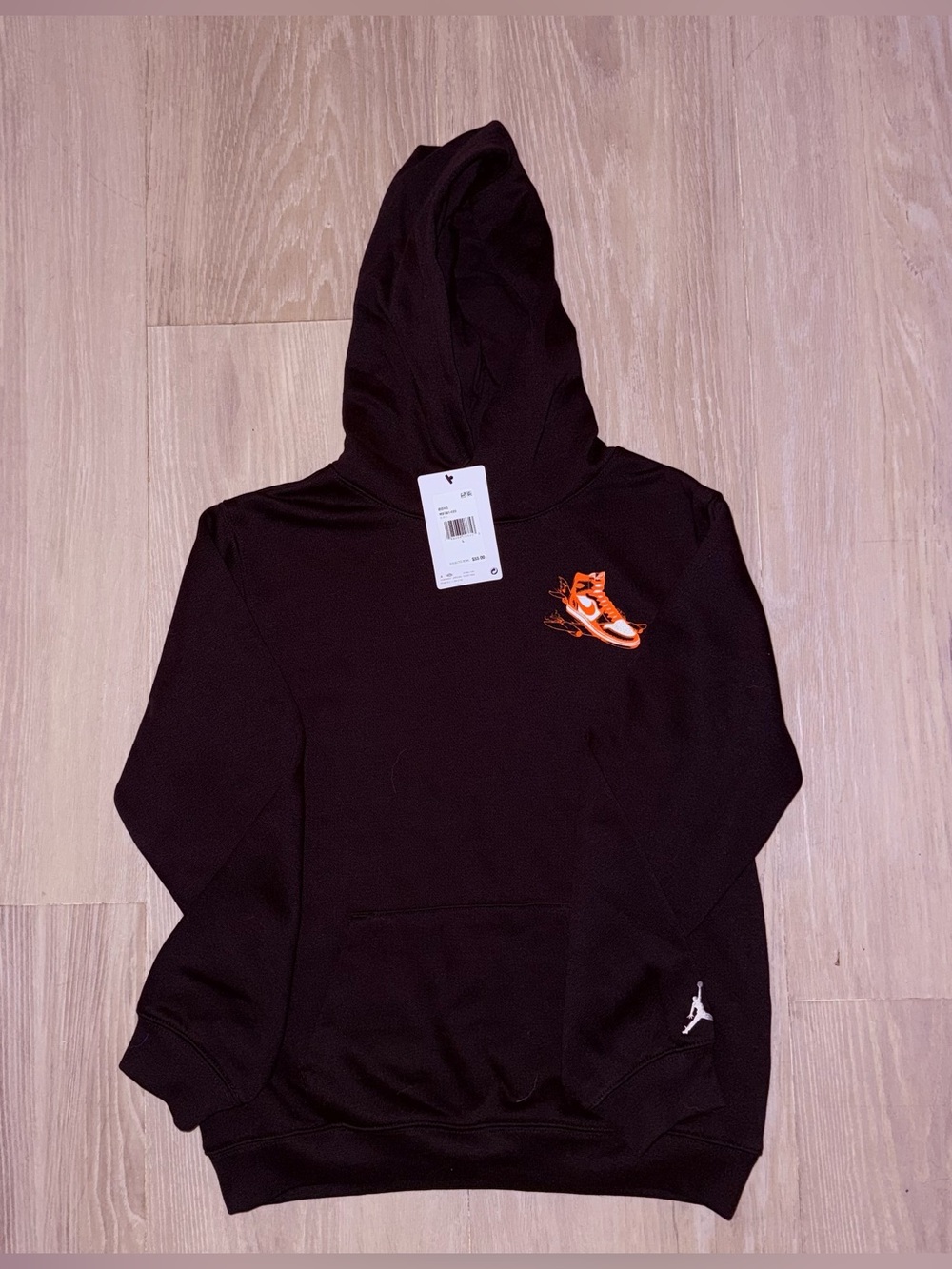 Jordan Black Hoodie with Orange Sneaker Graphic
